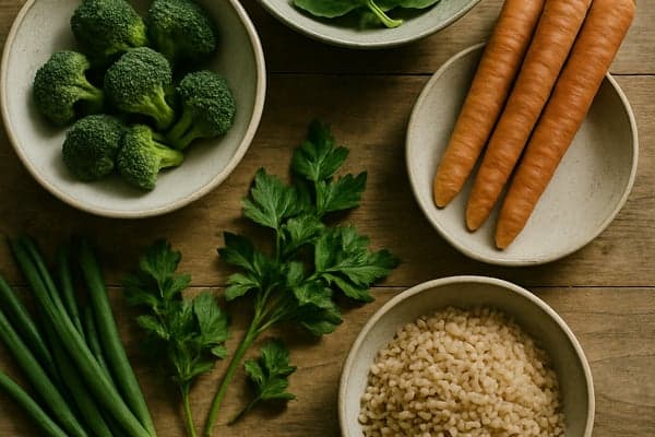 Fresh ingredients on wooden board
